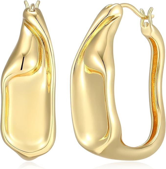 Amazon Essentials (Demi's Pick) Sculpted Modern Hoop Earrings for Women - Gold-Tone Fine Silver P... | Amazon (US)