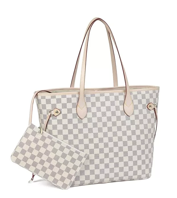 Checkered Tote with Pouch