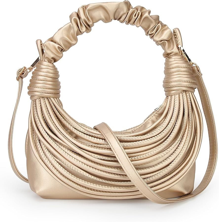 JBB Women Gold Shoulder Purse - Knotted Woven Tote Hobo Bag Evening Party Leather Satchel Handbag... | Amazon (US)
