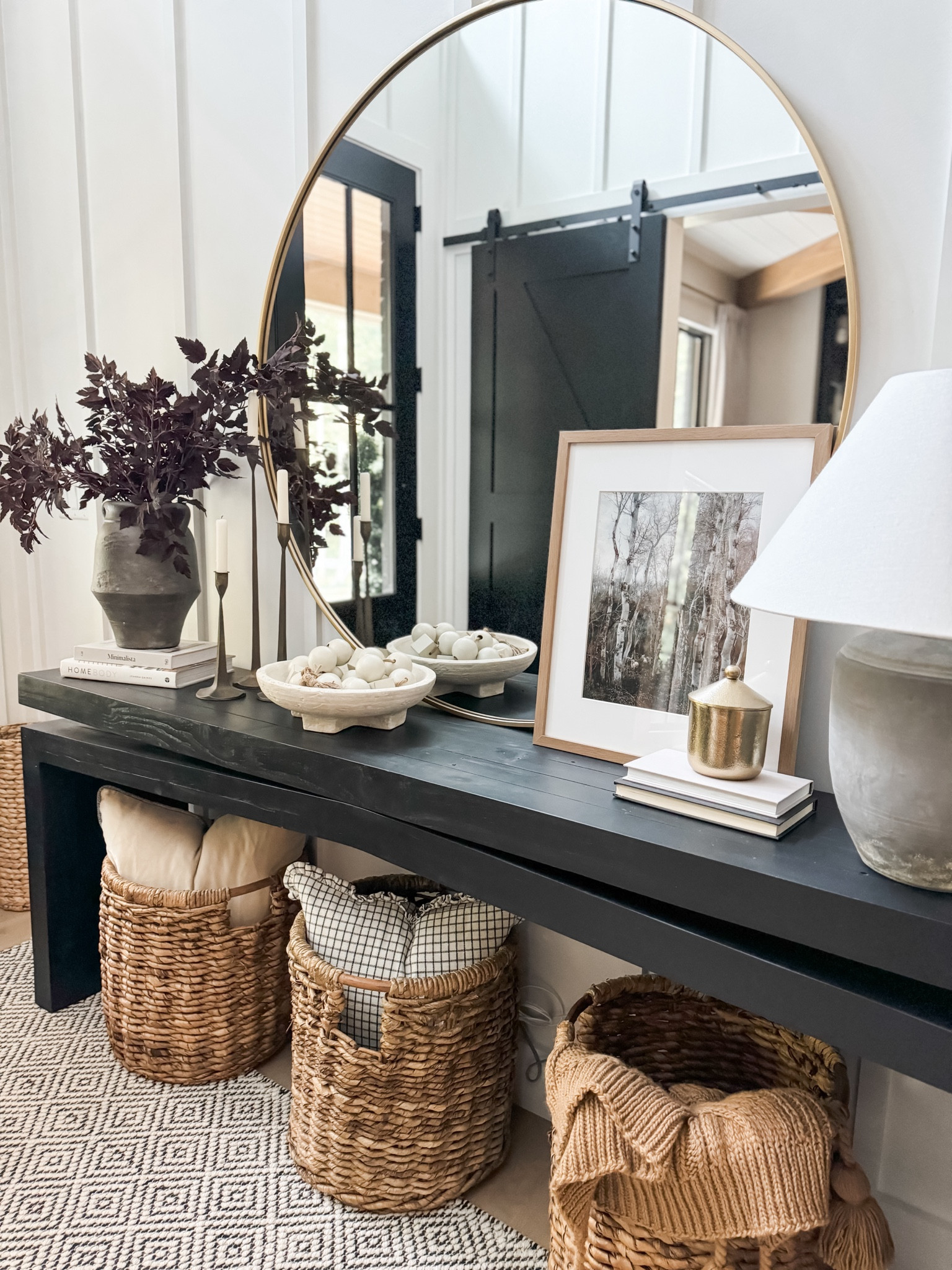 Transitioning to fall. Entry vibes with the viral Cimicifuga stems. This black console table is my all time favorite.  #ltkhome #ltkseasonal