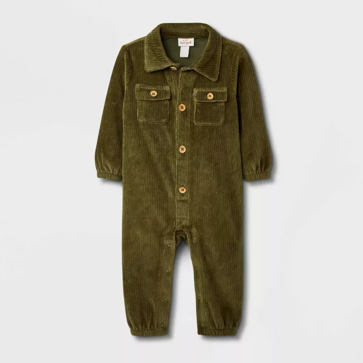 Baby Ribbed Velour Romper - Cat & Jack™ Green | Target