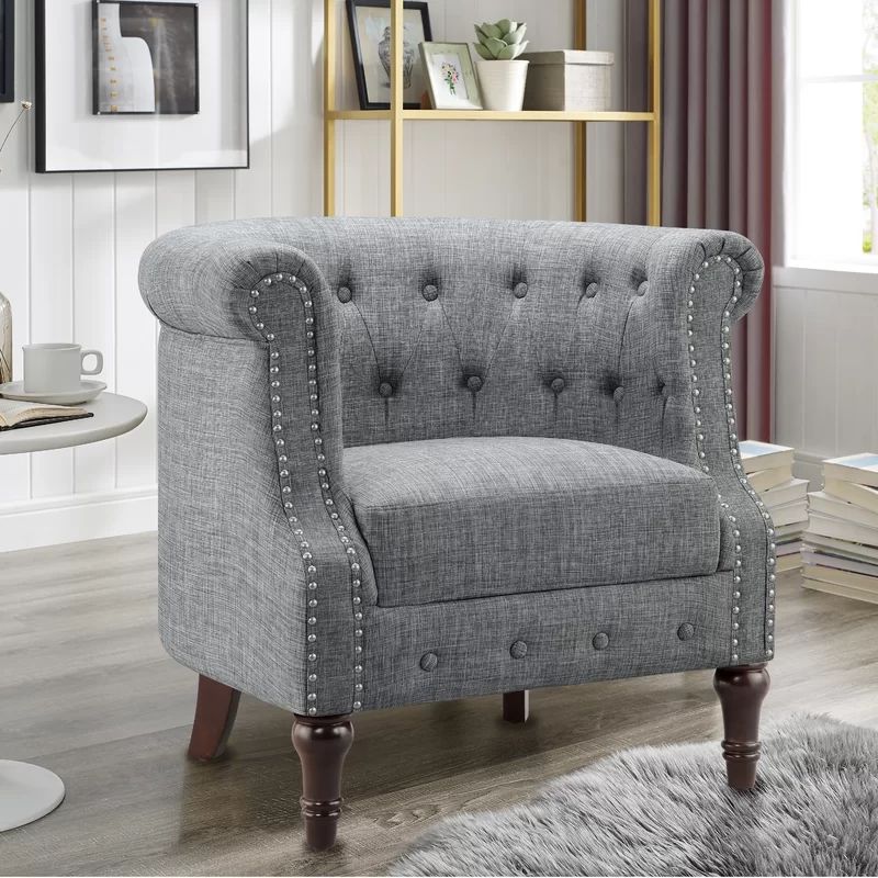 Kjellfrid 32" Wide Tufted Linen Barrel Chair | Wayfair North America