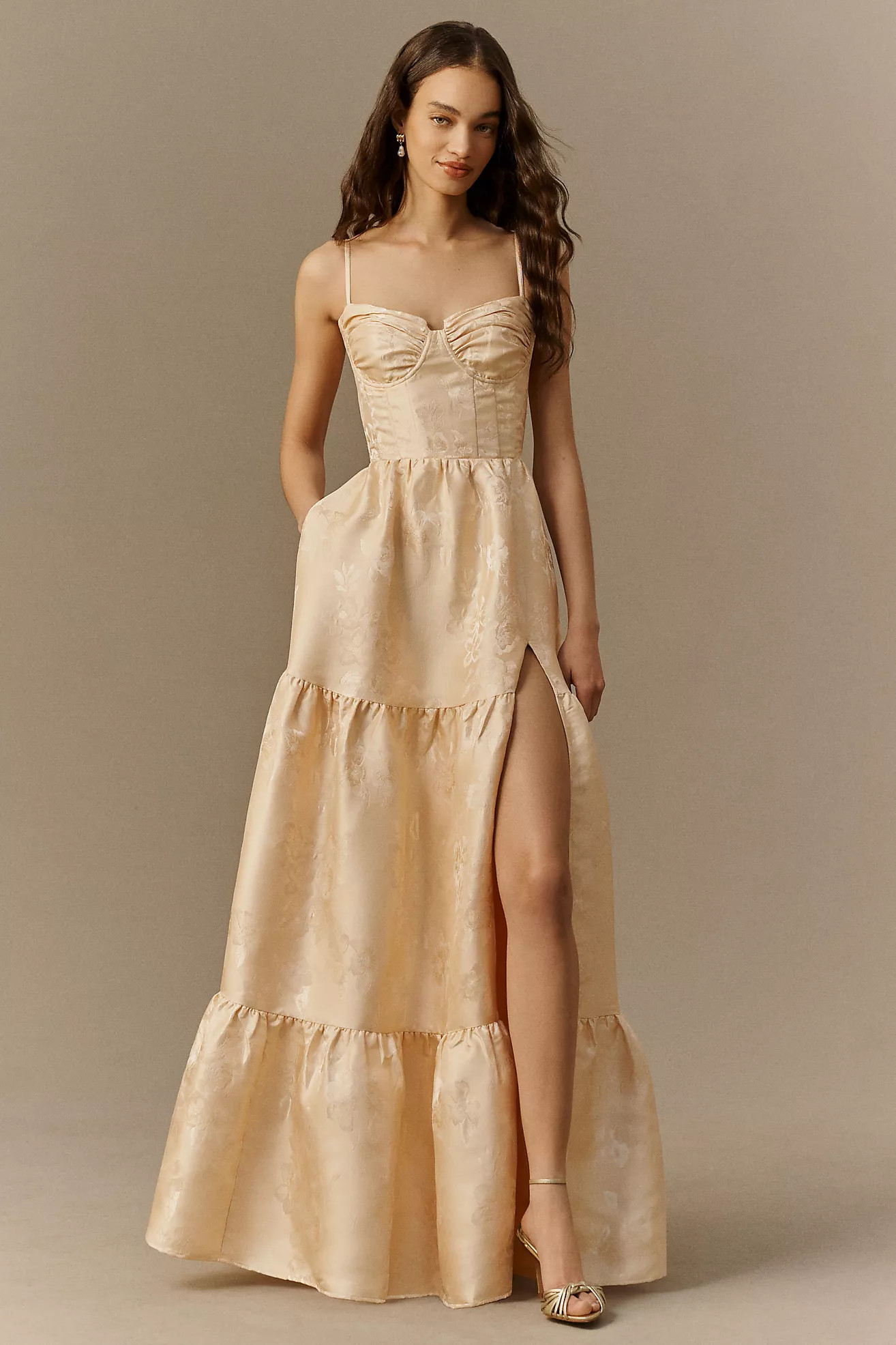 V. Chapman Lucetta Corset Tiered Brocade Maxi Dress | Anthropologie (US)