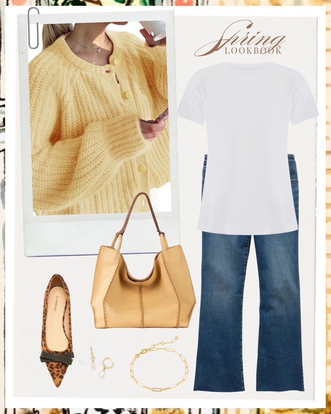 A butter yellow outfit for spring. I’ve paired this cozy cardigan with classic cropped jeans, a white t shirt, a leather tote bag, and CParvano leopard print flats.  

#business casual workwear #spring outfits #work outfits #ltkshoecrush @ltk 

#LTKworkwear #LTKover40 #LTKstyletip