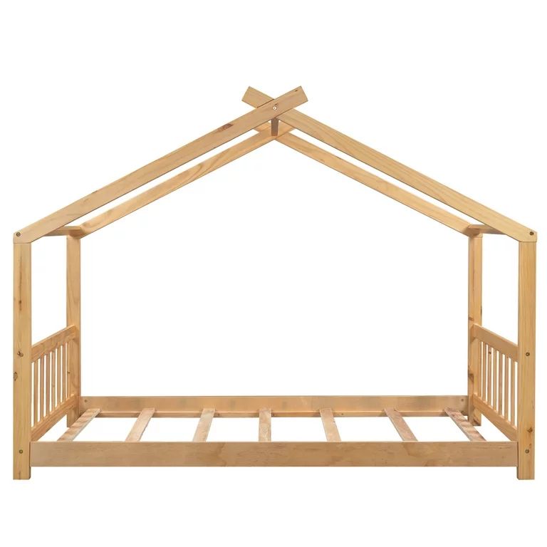 Euroco Wood House-Shaped Platform Bed for Kids, Wood Color - Walmart.com | Walmart (US)