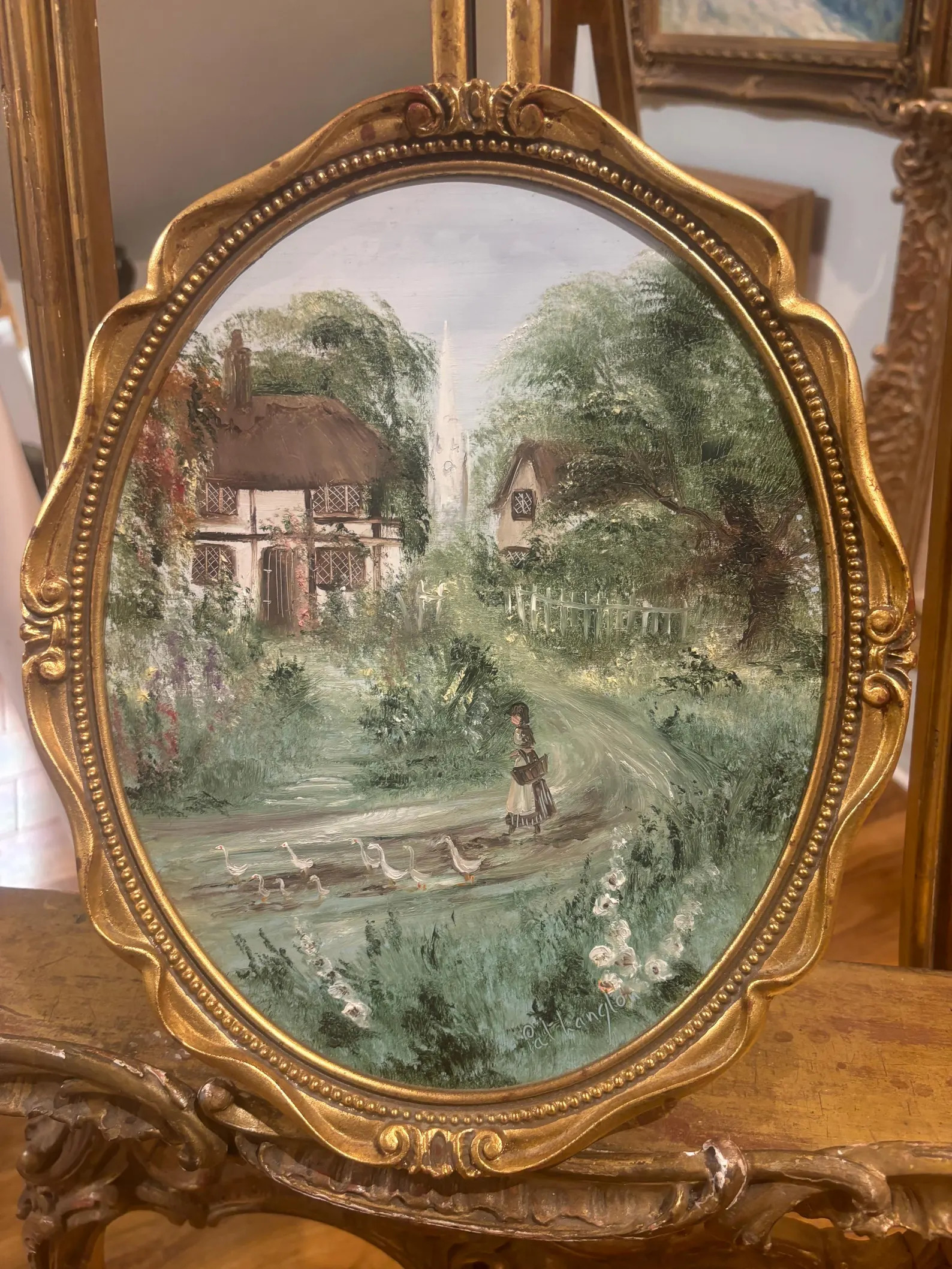 Overall ORIGINAL OIL PAINTING Pat Langton Country Cottage in a Gold Gilt Frame - Etsy | Etsy (US)