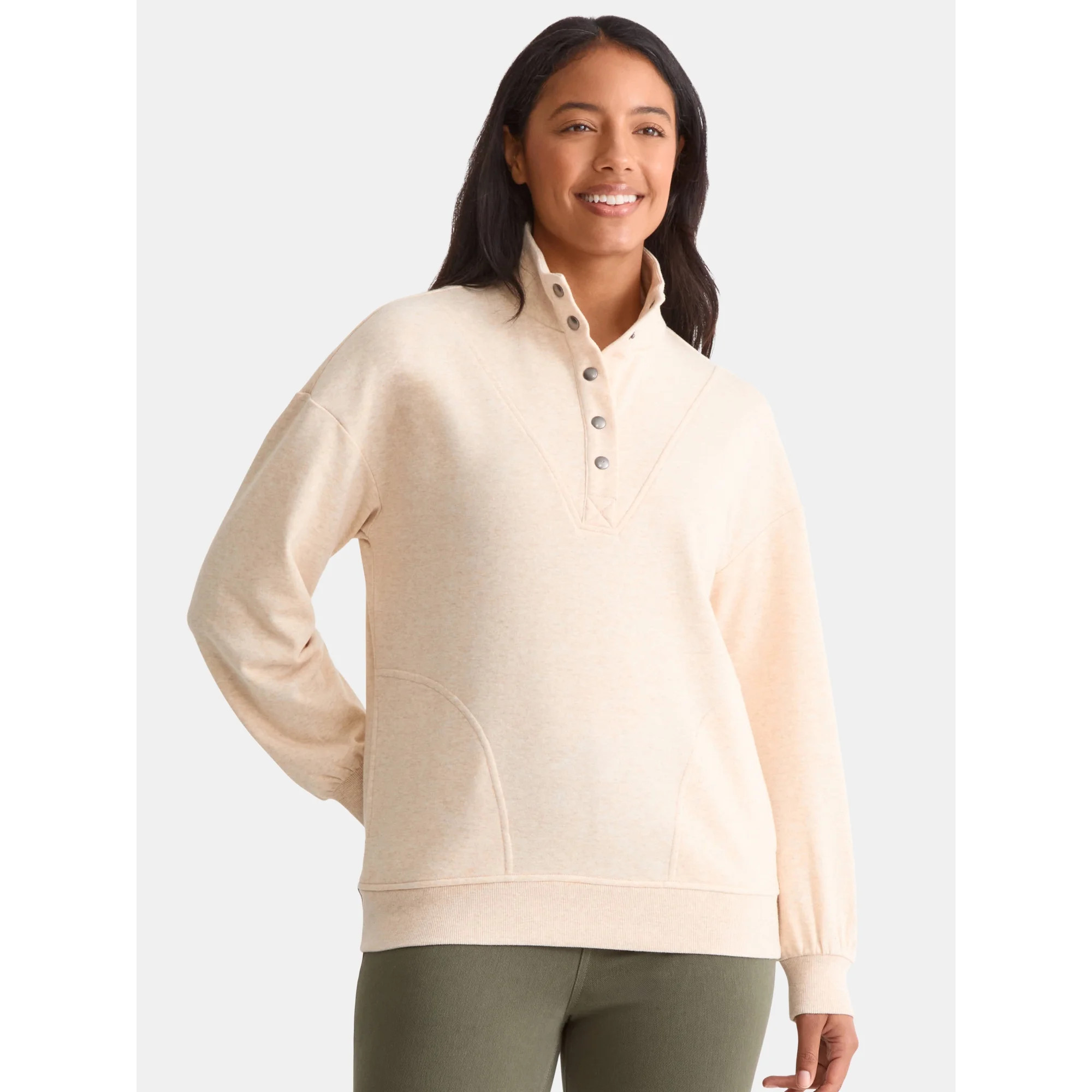 Time and Tru Women's Fashion Terry Snap Sweatshirt, Sizes XS-XXXL | Walmart (US)