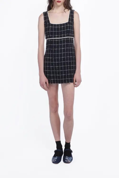 Anna Sui Windowpane Tweed Mini Dress in Denim Multi at Nordstrom, Size 0 | Nordstrom