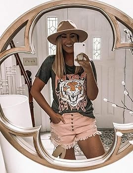 Tiger Printed Short Sleeve Tshirts,Womens Summer Crewneck Graphic Tee Shirt Blouse Tops | Amazon (US)
