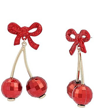 Betsey Johnson Love Spell Bow Cherry Drop Earrings - Red | Dillard's
