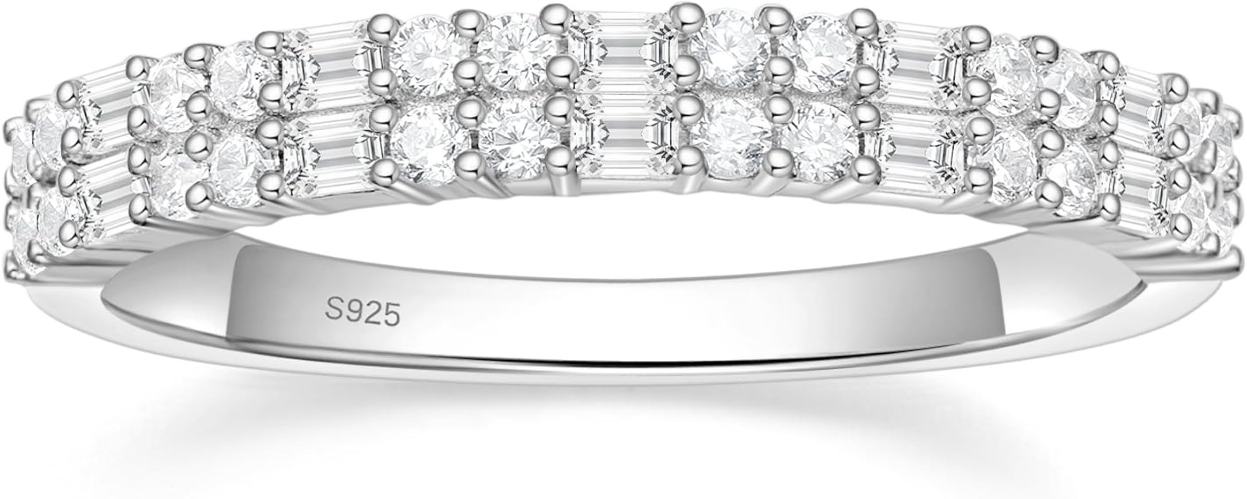 EAMTI 925 Sterling Silver Wedding Bands for Women Baguette Round Cubic Zirconia Stackable Promise... | Amazon (US)
