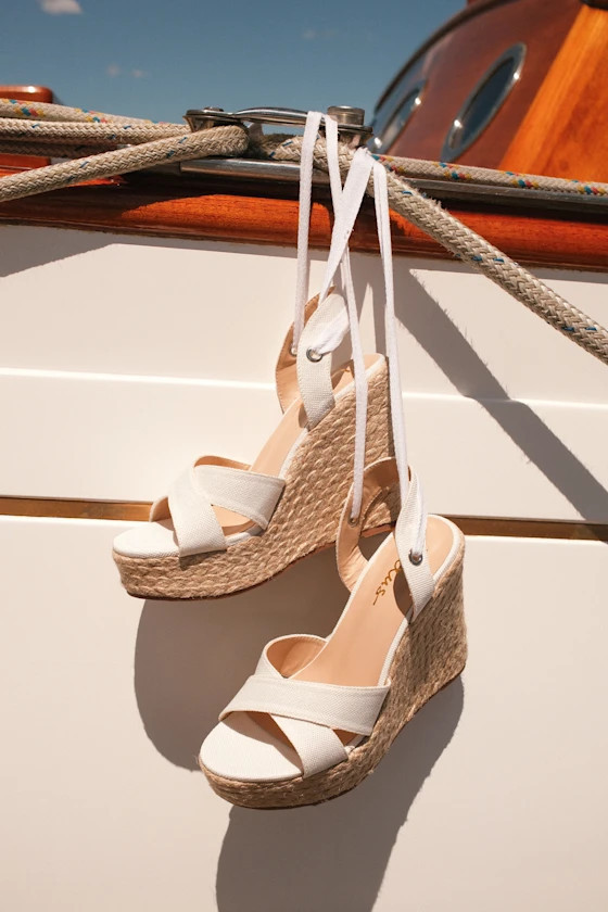 Esme White Lace-Up Espadrille Wedges | Lulus