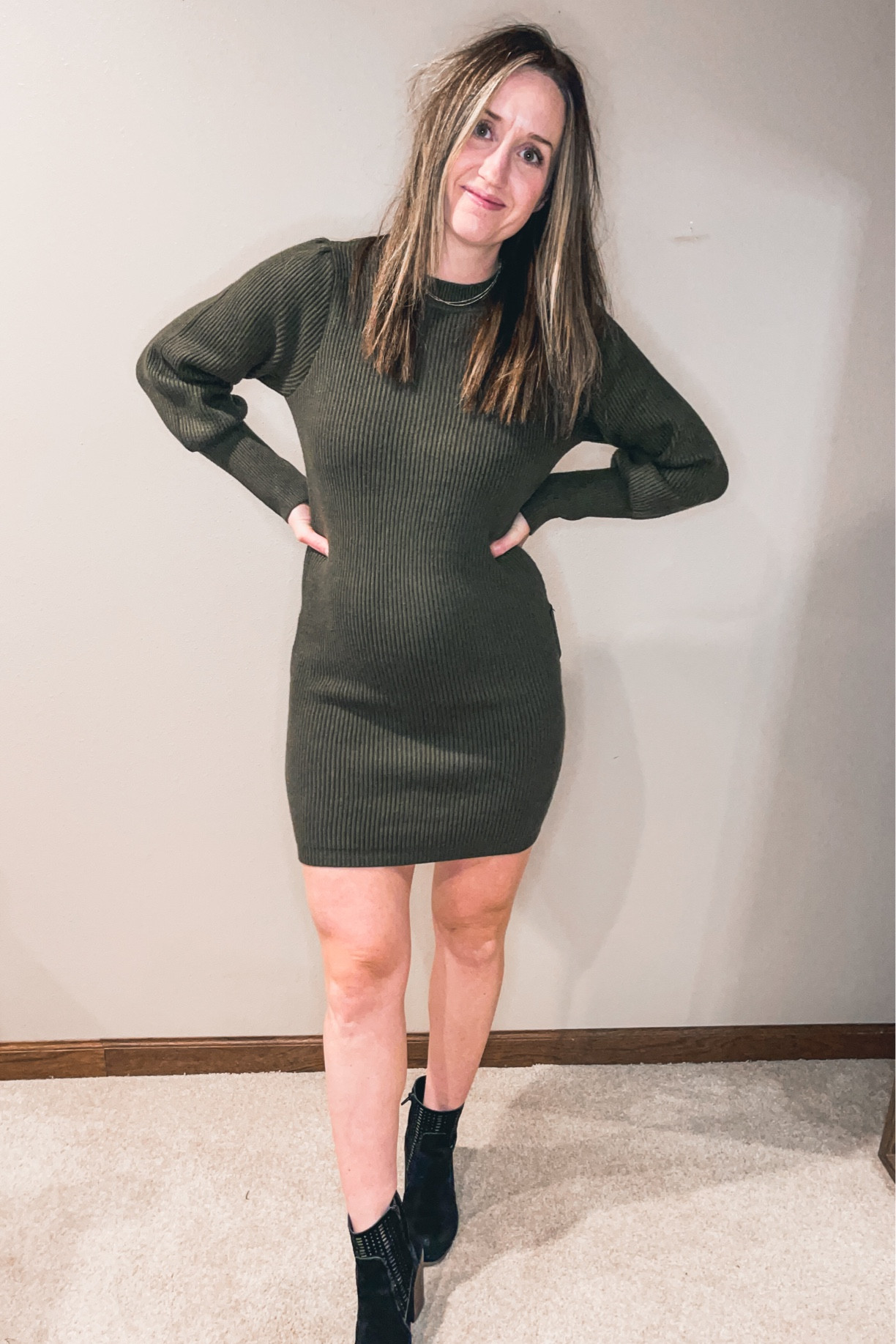 Fall dress haul from Lulus! Thick sweater dress material. Bought medium - sized up for bump.

#LTKSeasonal
