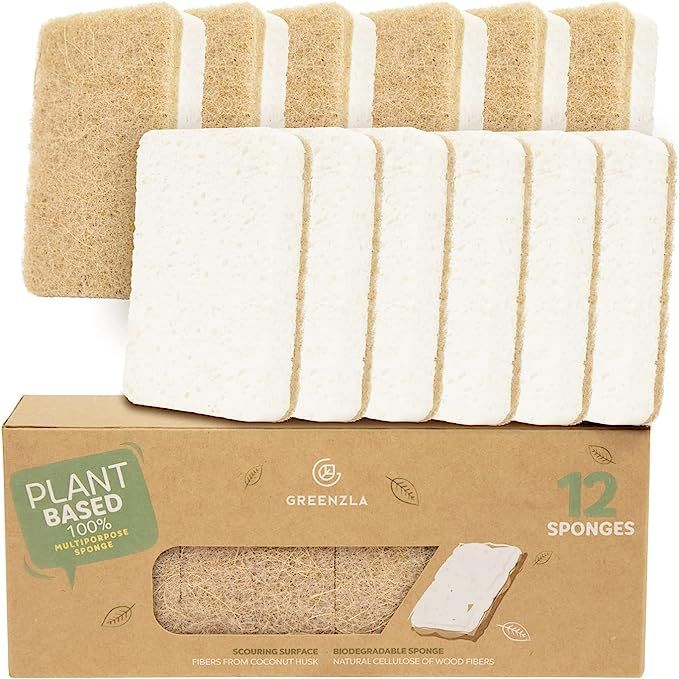 Greenzla Natural Kitchen Sponges 12 Pack - Plant-Based Biodegradable Sisal Hemp Dish Sponge - Eco... | Amazon (US)