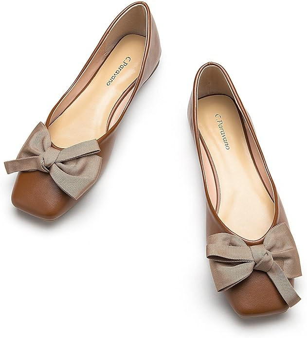 C.Paravano Women's Flats | Square Toe Shoes for Women | Leather Flat Shoes for Women | Slip On Ba... | Amazon (US)