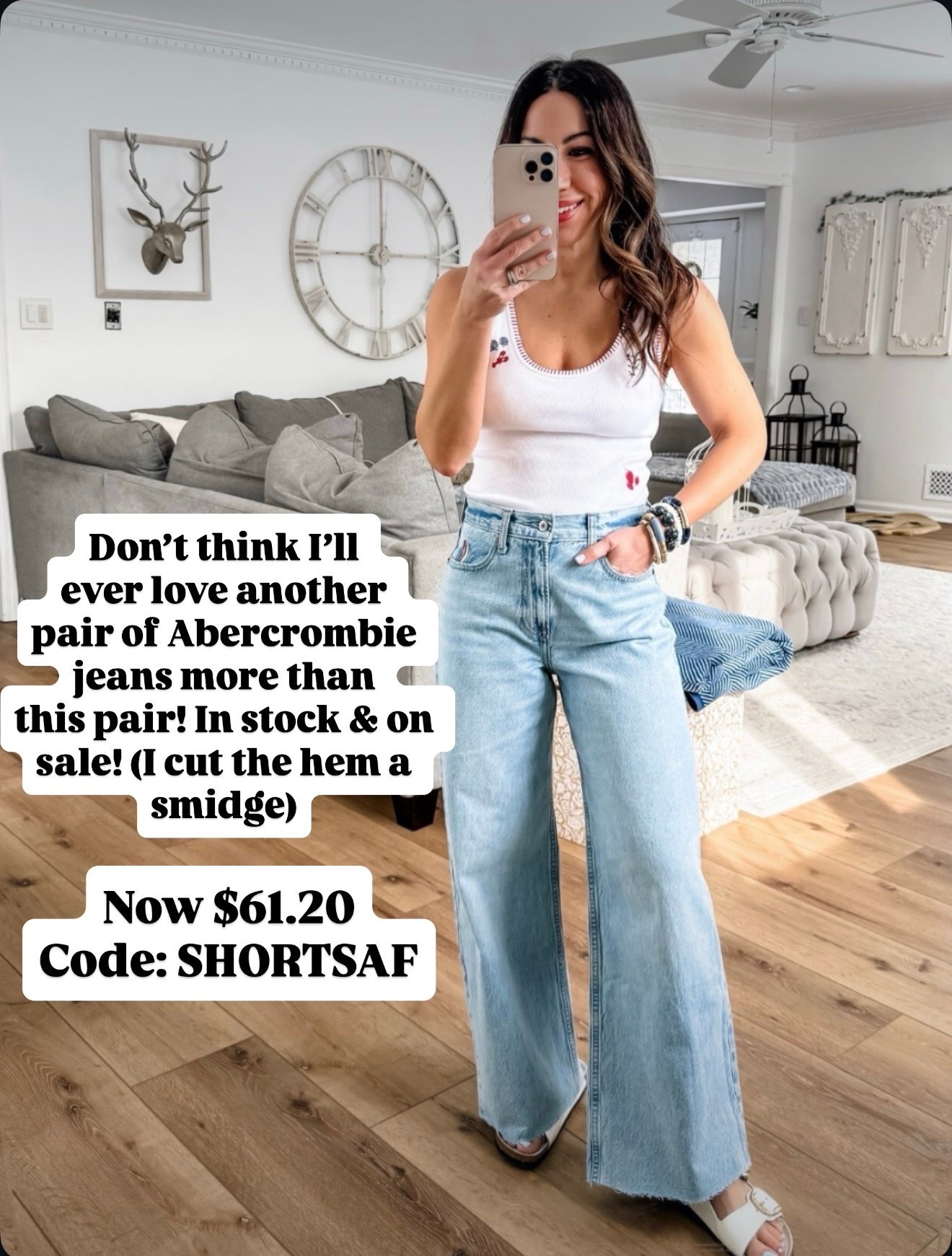 Code SHORTSAF. Wearing 25 wide leg jeans. I cut them.

#LTKPetite #LTKOver40 #LTKSaleAlert