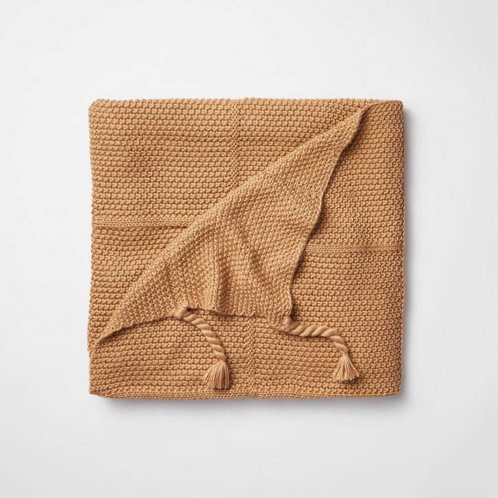 Windowpane Knit Throw Blanket with Tassels Camel - Threshold™ designed with Studio McGee | Target