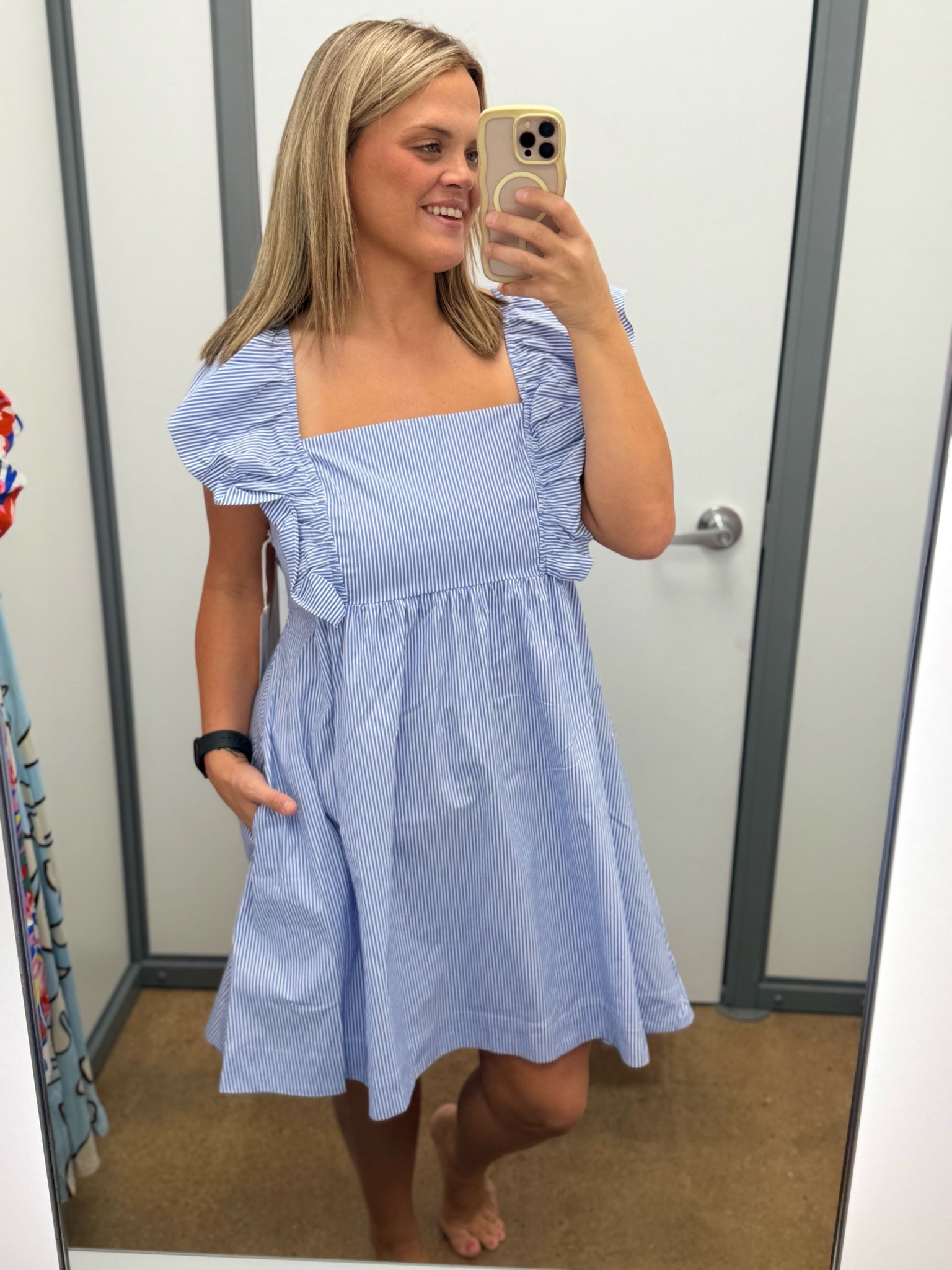 Okay Walmart 👏💙 This little blue striped dress is SO cute!! The ruffle sleeves, square neckline + pockets make it such an easy spring/summer find. Perfect for work, church, brunch or an everyday mom outfit—and it looks way more expensive than Walmart! ✨ 
#WalmartFashion #WalmartFinds #WalmartDress #LTKFinds #LTKStyle #AffordableFashion #SpringStyle #SummerStyle #MomStyle #TeacherStyle #ChurchOutfit #WorkwearStyle #AffordableStyle #DressFinds #WalmartStyle

#LTKootd #LTKU #LTKMidsize