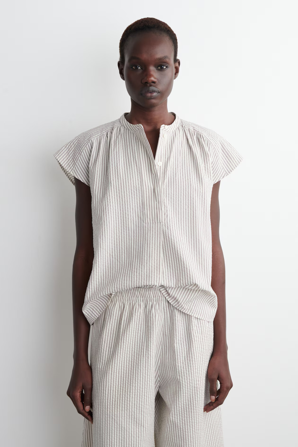 STRIPED SEERSUCKER FLARED-SLEEVE BLOUSE - WHITE / STRIPED | COS | COS UK