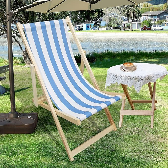 Beach Chairs Outdoor, Folding Beach Chair, Wooden Patio Chairs, Canvas Wood Deck Chair, Garden Ou... | Amazon (US)