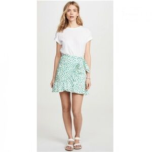 Rebecca Taylor Green Daisy Floral Print Ruffle Tie Waist Wrap Mini Skirt Size 4 | Poshmark