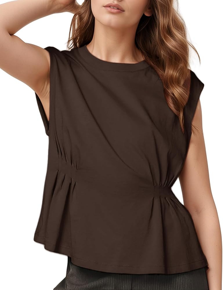 Watashi Women Summer Babydoll Tops Casual Cap Sleeve Peplum Tunic Shirt Dressy Pleated Tops Blous... | Amazon (US)