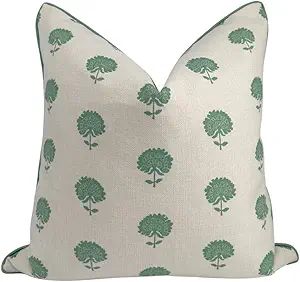 Marco Green Blockprint Premium Pillow Cover Grandmillennial Throw Pillow for Home Spring | Amazon (US)