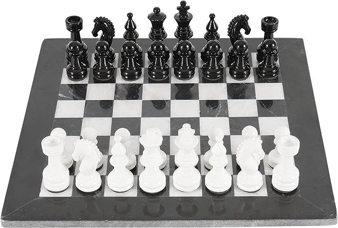 Marblous Krafts 15 Inches Black & White Chess Set with 32 Metallic Figures & 2 Extra Queens and M... | Amazon (US)