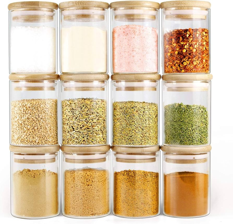 EcoEvo Glass Jars with Bamboo Lids, Glass Spice Jars Set, Glass Food Jars and Canisters Sets, Spi... | Amazon (US)