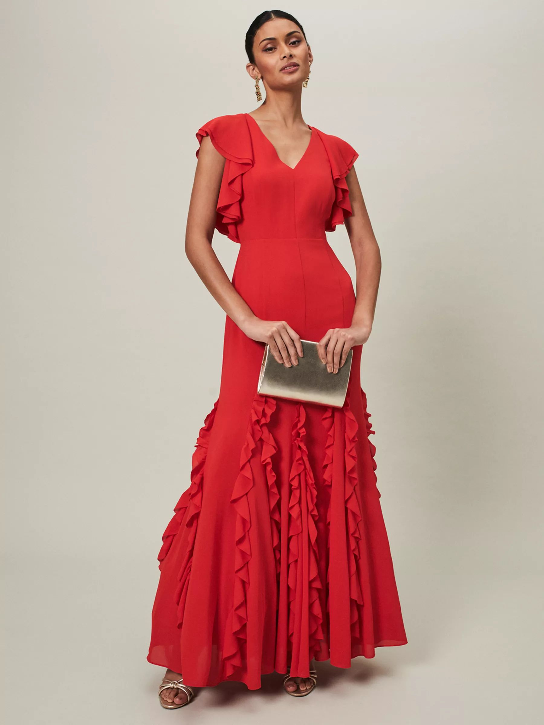 Phase Eight Collection 8 Donatella Ruffle Maxi Dress, Scarlet | John Lewis (UK)