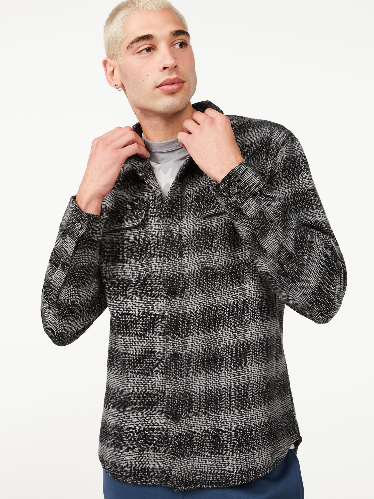 Free Assembly Men's Two-Pocket Flannel Shirt - Walmart.com | Walmart (US)