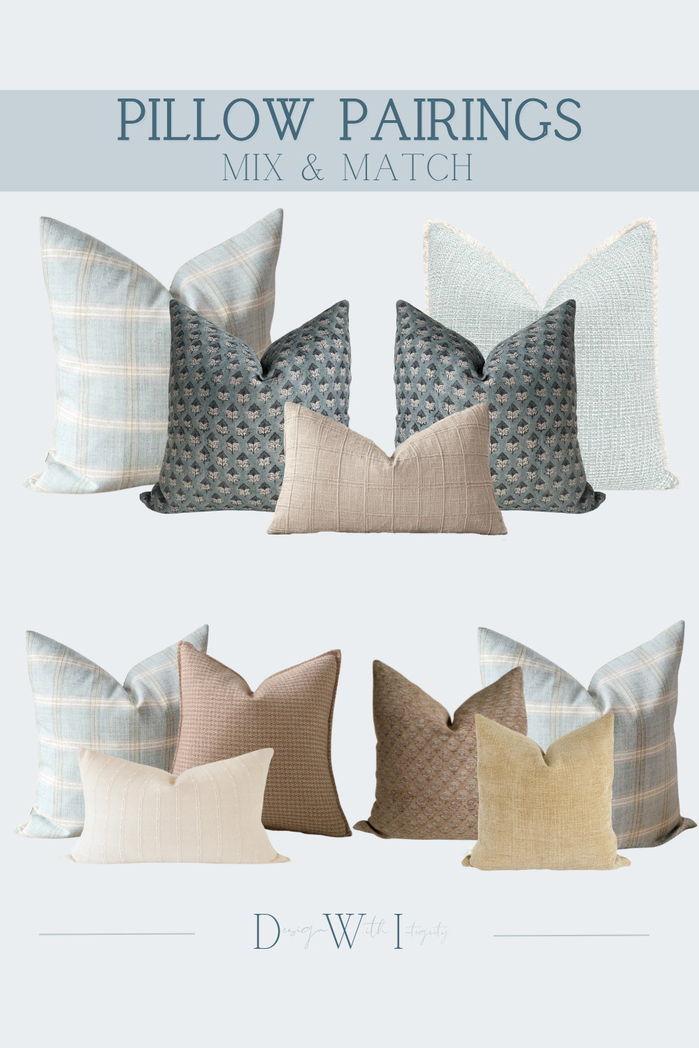 These pillow pairings blend airy blue tones, warm taupes, soft creams, and layered textures for a timeless designer look that feels both relaxed and refined. The oversized plaid introduces softness and movement, while the smaller block print and woven textures create depth and balance throughout each combination.

What makes these pairings work so beautifully is the intentional contrast between pattern scale and texture. The subtle plaid acts as a grounding backdrop, while the detailed prints and woven solids add richness without overwhelming the palette. Warm neutral accents soften the cooler blue tones, creating a layered composition that feels elevated, collected, and effortlessly livable.

Perfect for coastal homes, transitional interiors, serene bedrooms, or layered living spaces.

Tap through to shop these curated pillow combinations and recreate the look in your own home.

#PillowPairings #LayeredInteriors #CoastalStyleDecor #NeutralHomeInspo #InteriorStylingIdeas 

 #LTKHome