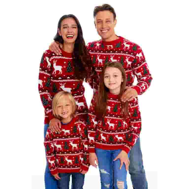 Family Matching Christmas Ugly Sweaters Long Sleeve Reindeer Snowflakes Knitted Sweater Pullover ... | Walmart (US)
