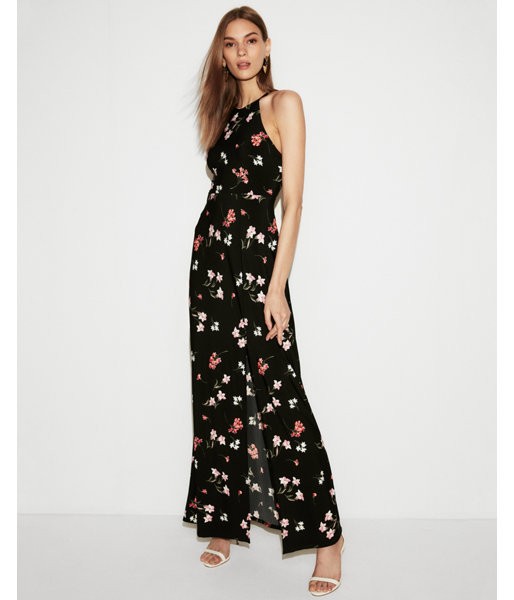 Express Womens Petite Floral High Slit Maxi Dress Black Women's Xxs Petite Black Xxs Petite | Express