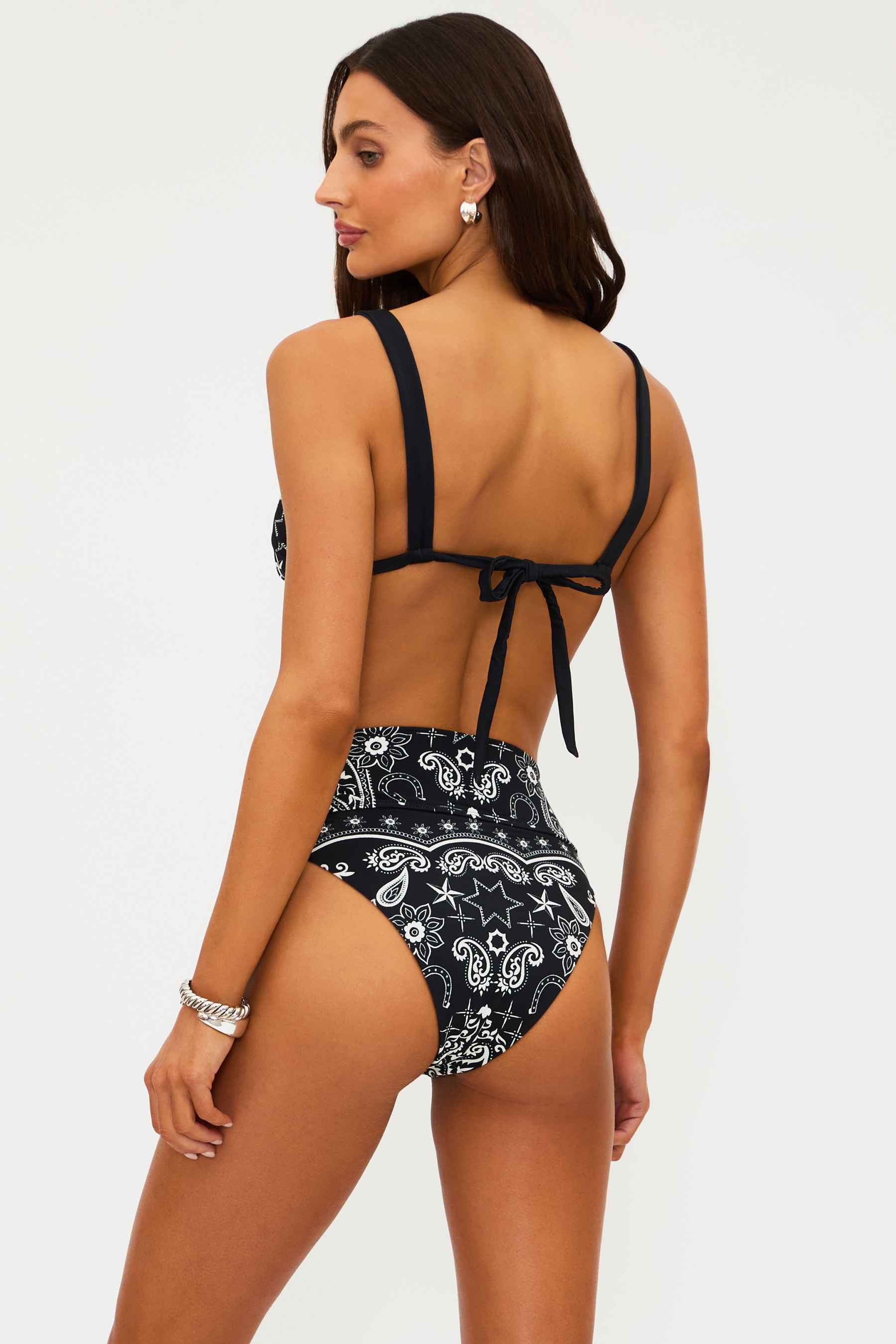 Highway Bottom Bandana Black | Bandana Black High Waist Bikini Bottom | Beach Riot | Beach Riot