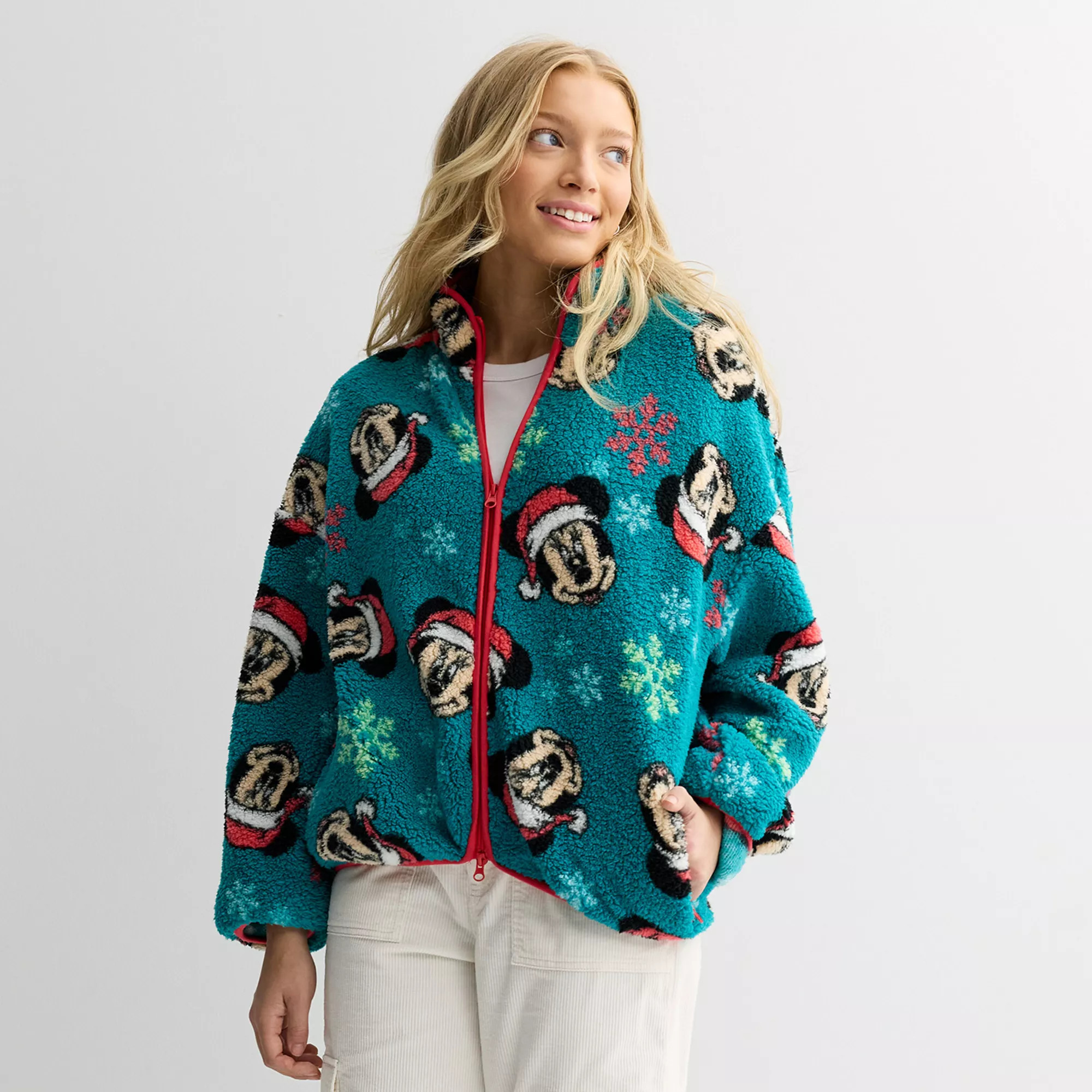 Juniors' Disney Mickey Mouse Long Sleeve Zip Neck Fleece Pullover | Kohl's