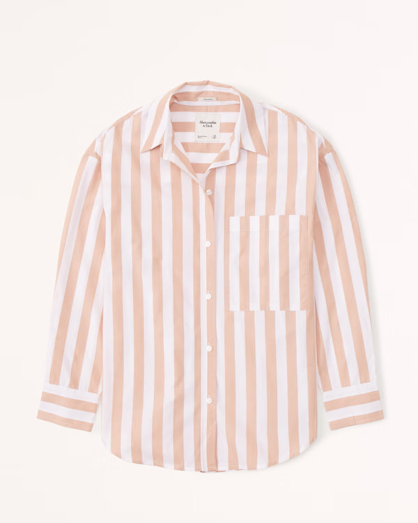 Women's Oversized Poplin Colorblock Button-Up Shirt | Women's Tops | Abercrombie.com | Abercrombie & Fitch (US)