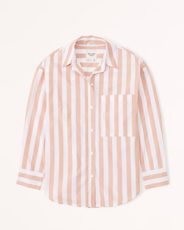 Women's Oversized Poplin Colorblock Button-Up Shirt | Women's Tops | Abercrombie.com | Abercrombie & Fitch (US)