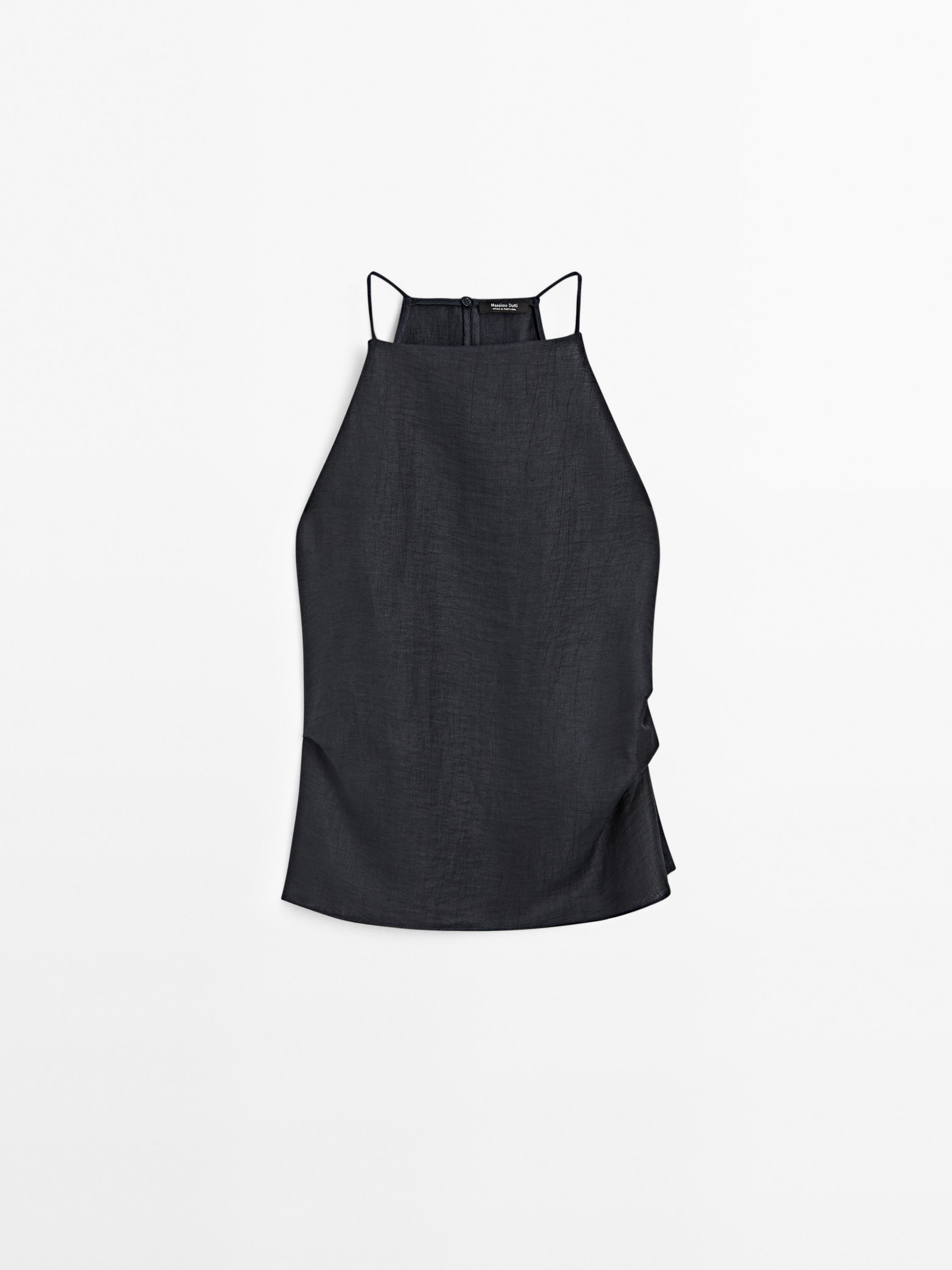 Linen blend halter top with straight neckline | Massimo Dutti US