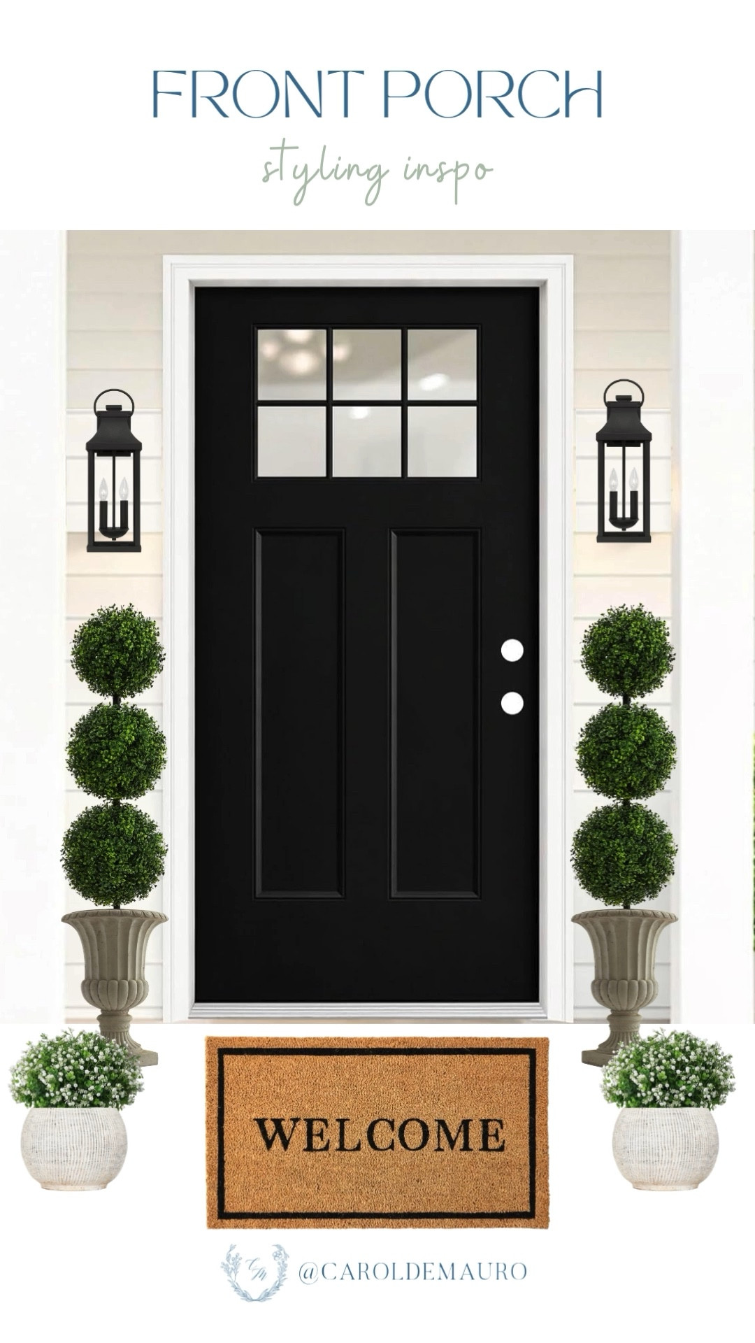 Give your front porch the ultimate glow-up with these classic, welcoming touches! A bold black door paired with faux topiaries and cozy lighting creates the perfect first impression for your home.

patio decor, outdoor styling, home exterior, entryway styling, faux topiaries, welcome mat, home inspo

#LTKHome #LTKSeasonal #LTKU