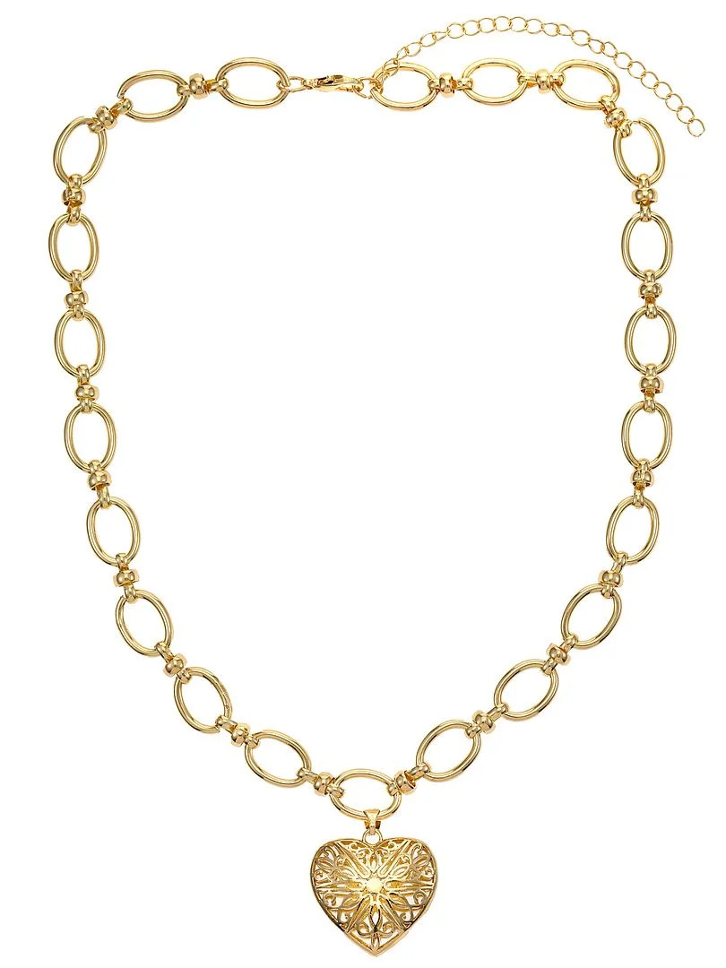 Time and Tru Women's Gold Tone Filigree Heart Statement Necklace | Walmart (US)
