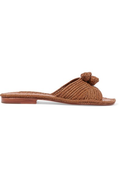 Carrie Forbes - Salma Pompom-embellished Woven Raffia Slides - Tan | NET-A-PORTER (US)