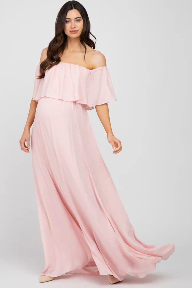 Light Pink Chiffon Off Shoulder Maternity Gown | PinkBlush Maternity