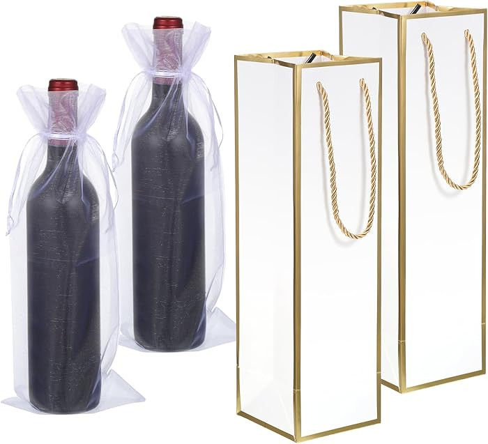 Vin Beauty Wine Gift Bag 2 Pcs Luxury Wine Bottle Gift Bags 4"x4"x13.8" with 2 Pcs Organza Bag 14... | Amazon (US)
