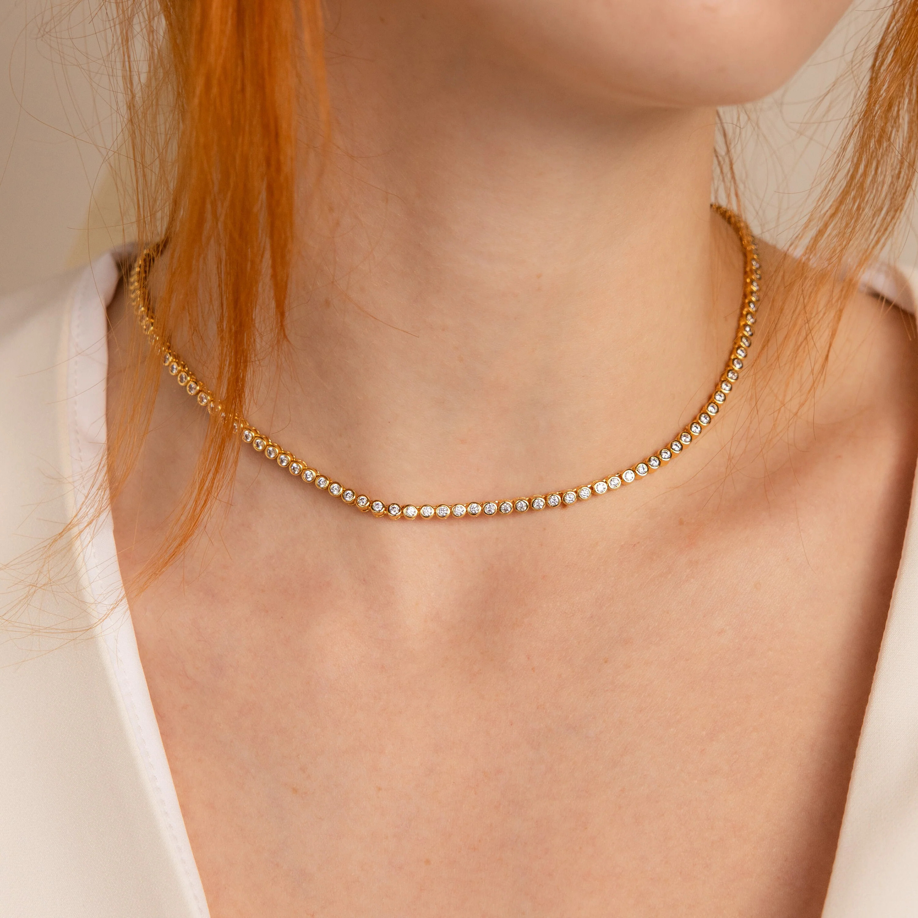 Dainty Eternity Diamond Bezel Tennis Necklace | Caitlyn Minimalist | Caitlyn Minimalist