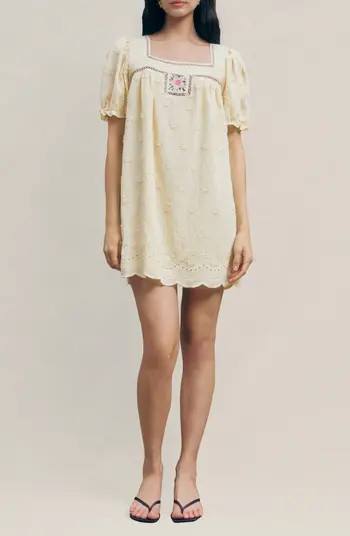 Odette Floral Appliqué Mini Babydoll Dress | Nordstrom