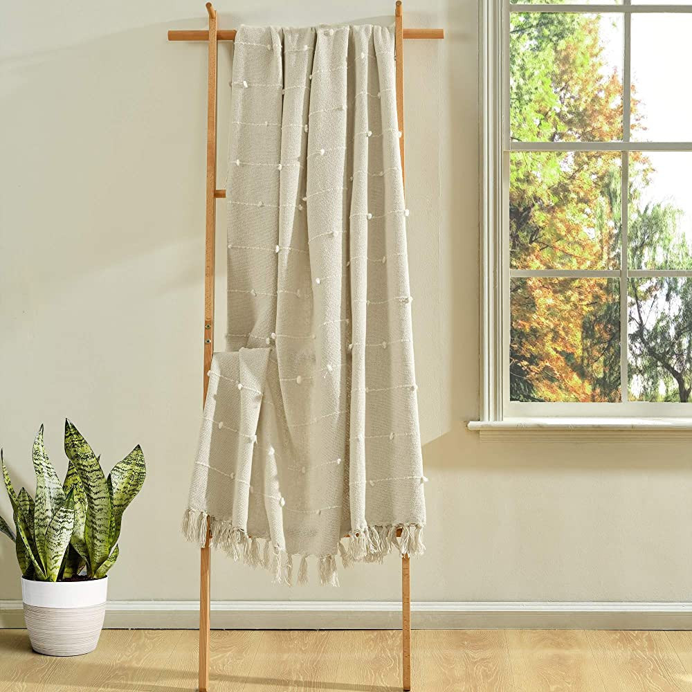 Lush Decor Boho Tufted Cotton Woven Tassel Fringe Throw Blanket, Neutral | Amazon (US)