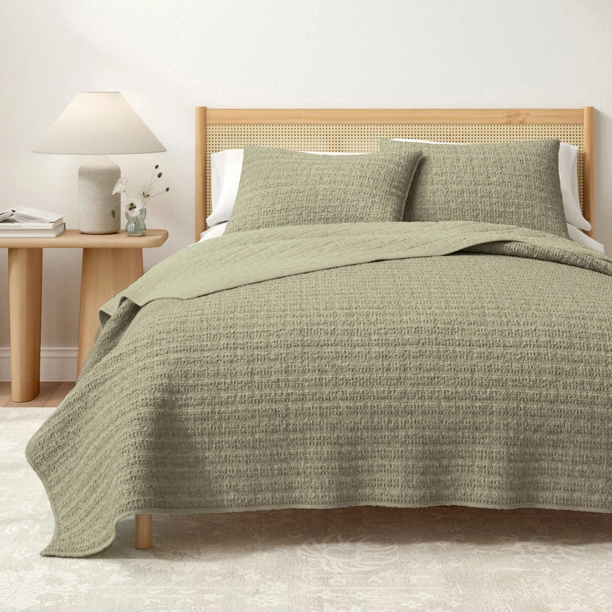 100% Cotton Garment Washed Honeycomb Waffle Quilt and Sham Set | Wayfair North America