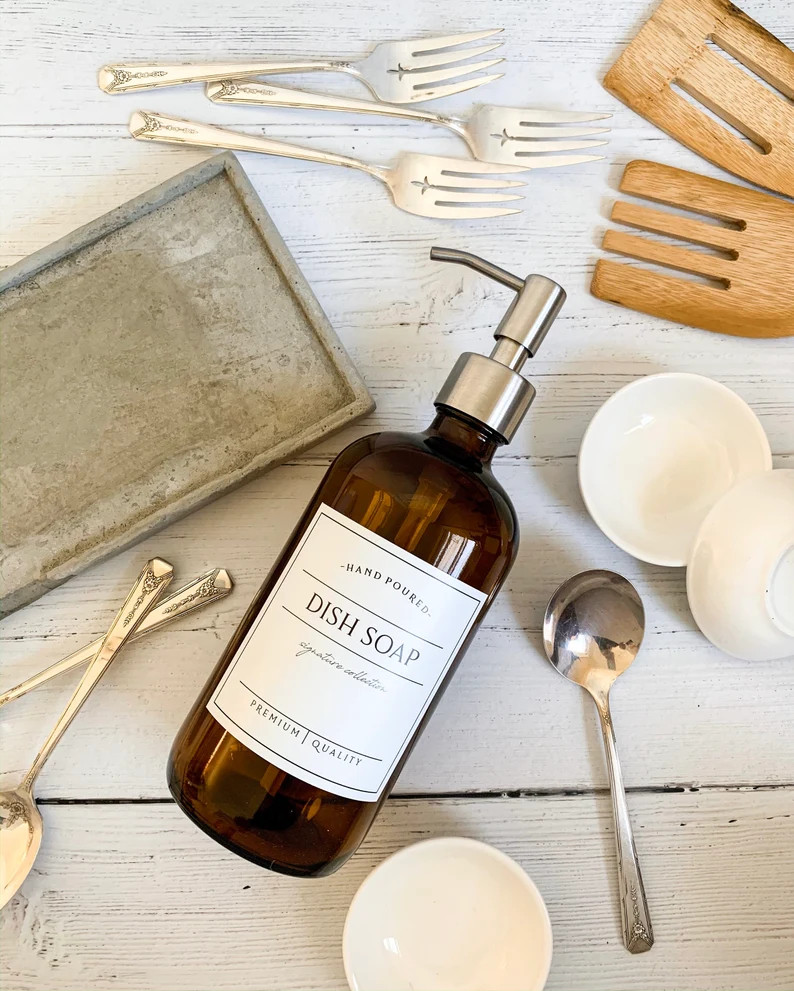 16oz Glass Soap Dispenser, Dish Soap Bottle With Waterproof Label, Hand Soap Pump, Refillable Soa... | Etsy (US)