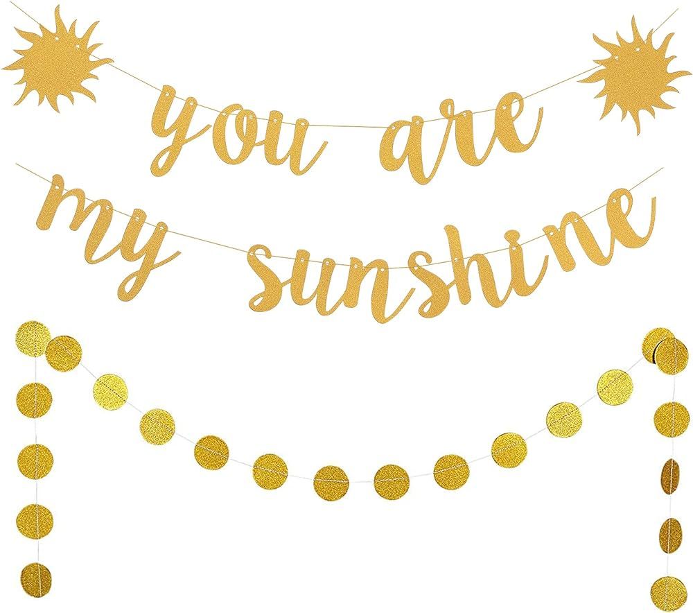 Gold Glittery You Are my Sunshine Banner Baby Shower Kids Birthday Party Paper Sings Decoration B... | Amazon (US)